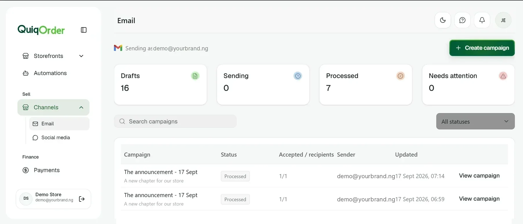 Email campaigns and recovery messages
